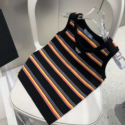 STRIPED TANK TOP 627701 IN BLACK MIX MULTICOLR COTTON RIBBED