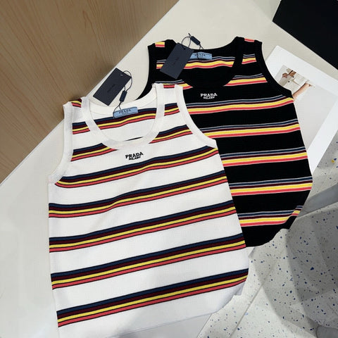 STRIPED TANK TOP 627701 IN BLACK MIX MULTICOLR COTTON RIBBED