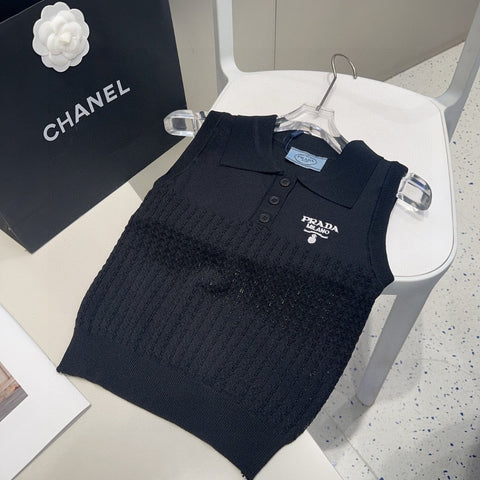 POLO TANK TOP 638006 IN BLACK COTTON RIBBED KNIT