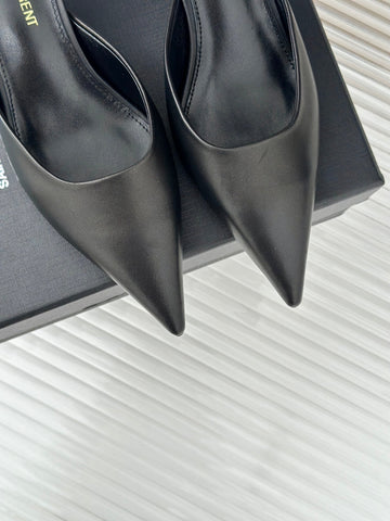 SL BARBARA MULES 55 BLACK CALFSKIN