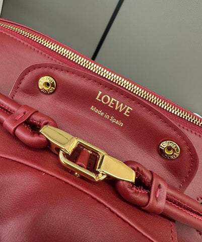 LOEWE 25S MADRID BAG 28 IN CHERRY RED CALFSKIN GOLD HARDWARE