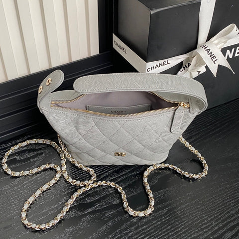 HOBO BAG 21 IN RHINO GRAY GRAINED CALFSKIN GOLD HARDWARE
