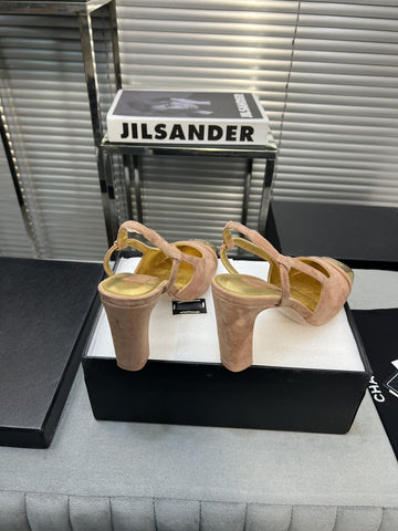 slingback rose suede gold metalic lambskin square toe 9.5