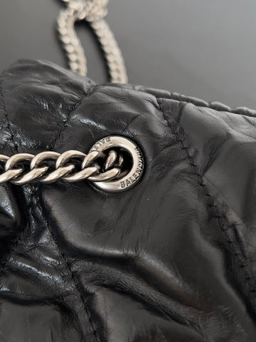 CRUSH TOTE BAG 20 IN BLACK QUILTED CALFSKIN SILVER HARDWARE