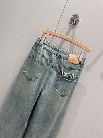 Loewe 25 Colorful Embroidered Scimitar Jeans Blue Cotton 217978