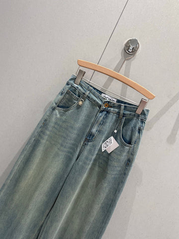 Loewe 25 Colorful Embroidered Scimitar Jeans Blue Cotton 217978