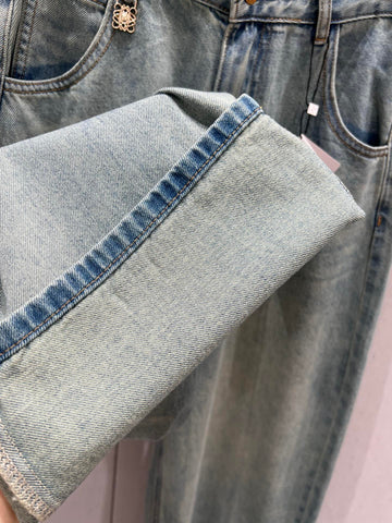 Loewe 25 Colorful Embroidered Scimitar Jeans Blue Cotton 217978