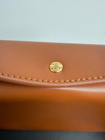 CELINE 25S TRIO FLAP 22MM IN BURNT ORANGE SMOOTH LAMBSKIN GOLD HARDWARE