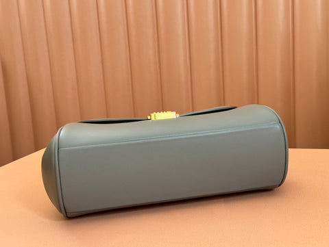 CHAIN SHOULDER BAG 24 IN SLATE GREY PATENT SMOOTH CALFSKIN