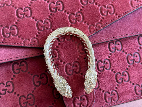 DIONYSUS MEDIUM SHOULDER BAG 27.5 IN ROSSO ANCORA RED GG SUEDE