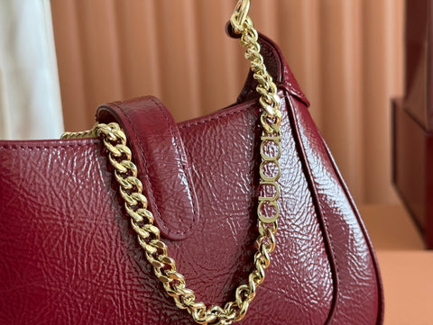 JACKIE NOTTE MINI BAG 19 IN RED WINE CRACKED LACQUER CALFSKIN GOLD HARDWARE