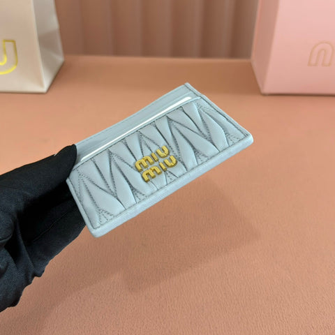 MATELASSÉ NAPPA LEATHER CARD HOLDER BLUE GRAY