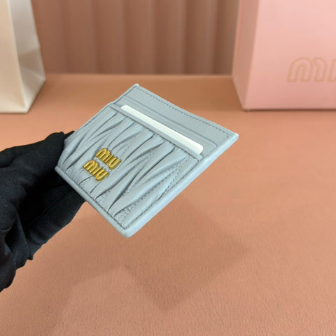 MATELASSÉ NAPPA LEATHER CARD HOLDER BLUE GRAY