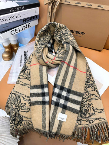 SCARF 210 CM IN CAMEL BEIGE MIX BLACK CASHMERE 408618