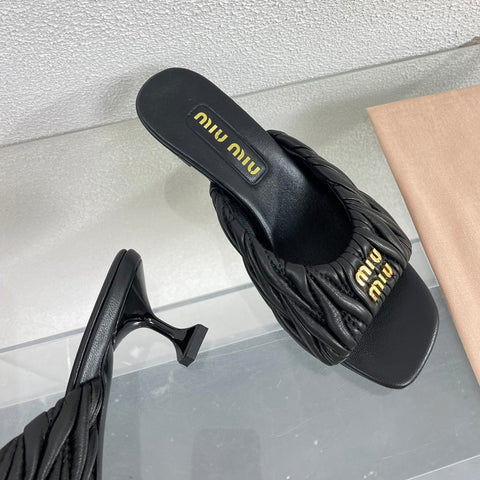 Women's Mid - Heel Black Leather Stylized