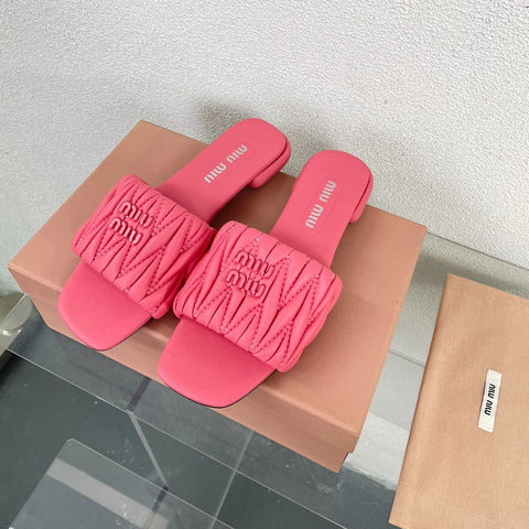 Women's Rose Red Leather Slippers