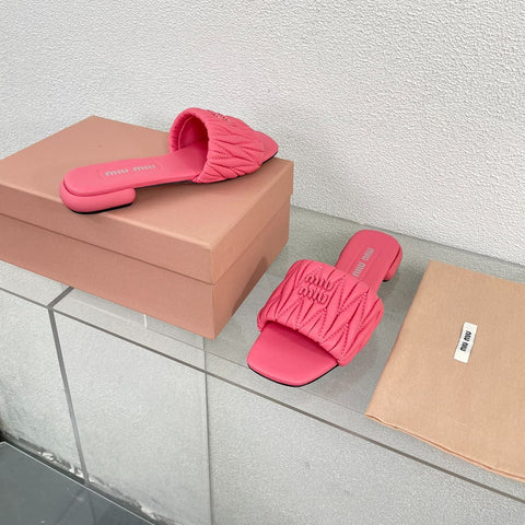 Women's Rose Red Leather Slippers