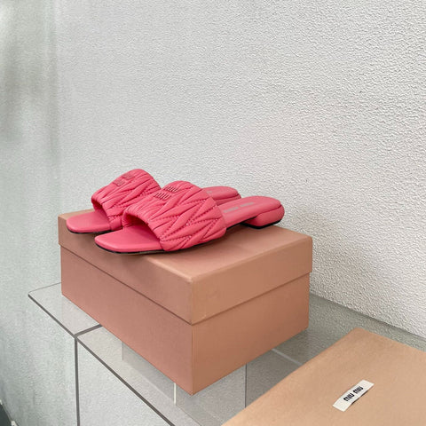 Women's Rose Red Leather Slippers