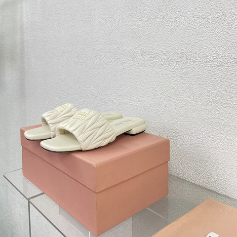 Women's White Leather Slippers