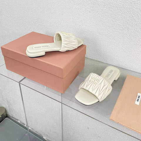 Women's White Leather Slippers