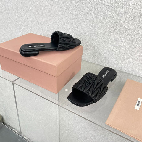 Women's Black Leather Slippers