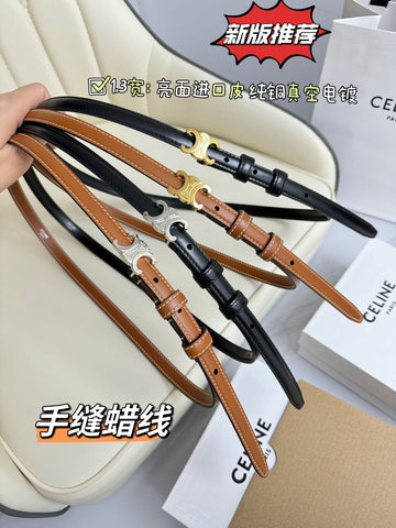 MINI TRIOMPHE BELT 13 MM BRONZE BROWN LEATHER SILVER HARDWARE