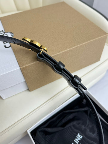 SMALL TRIOMPHE BELT 18 MM BLACK LEATHER GOLD HARDWARE