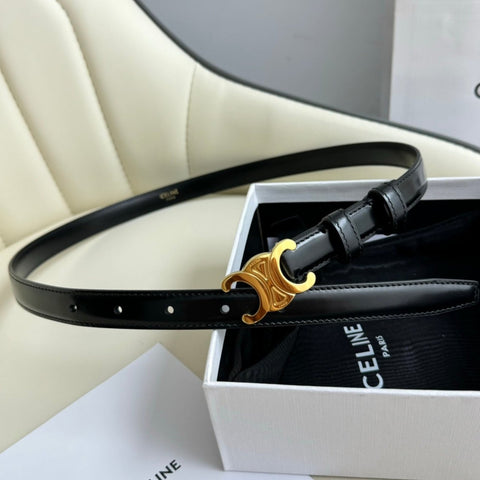 SMALL TRIOMPHE BELT 18 MM BLACK LEATHER GOLD HARDWARE