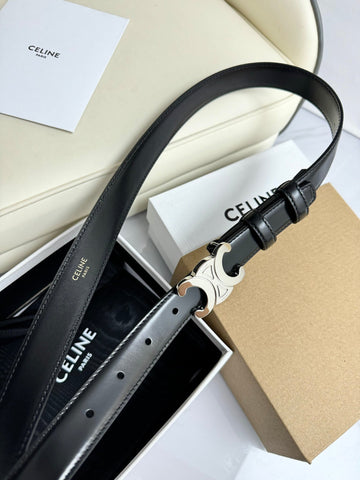 SMALL TRIOMPHE BELT 18 MM BLACK LEATHER SILVER HARDWARE