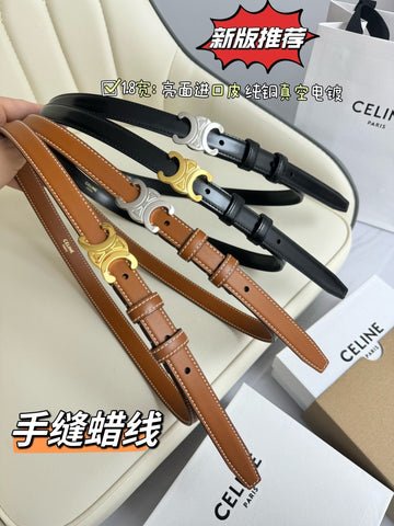 SMALL TRIOMPHE BELT 18 MM BLACK LEATHER SILVER HARDWARE