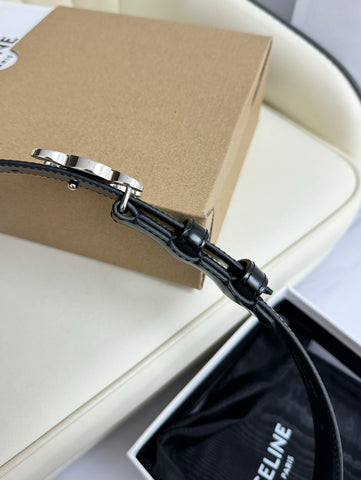 SMALL TRIOMPHE BELT 18 MM BLACK LEATHER SILVER HARDWARE