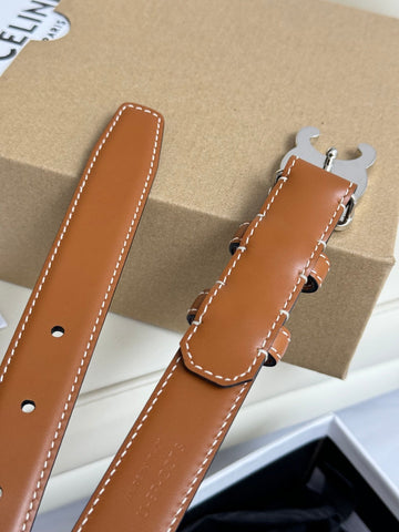 MEDIUM TRIOMPHE BELT 25MM BRONZE BROWN LEATHER SILVER HARDWARE