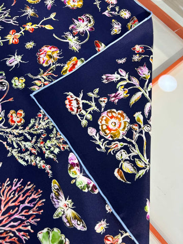 DIOR REVERSIBLE PRINTED SQUARE SCARF 90 CM IN NAVY BLUE SILK 735869