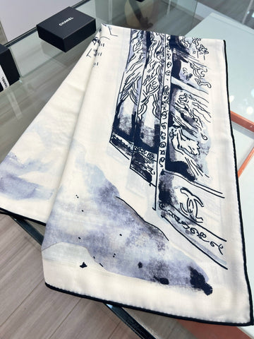 CHANEL 25S SCARF 135 IN CASHMERE SILK 737230