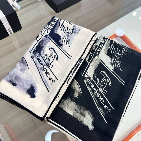 CHANEL 25S SCARF 135 IN CASHMERE SILK 737230