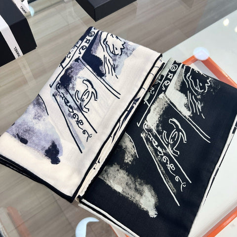 CHANEL 25S SCARF 135 IN CASHMERE SILK 737229