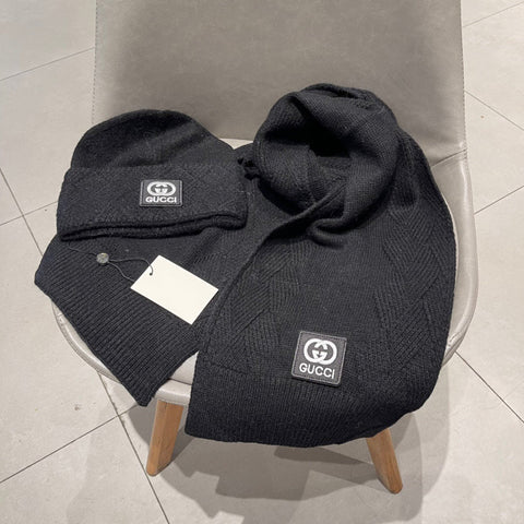 SET SCARF AND HAT IN BLACK CASHMERE AND RABBIT FUR 397374