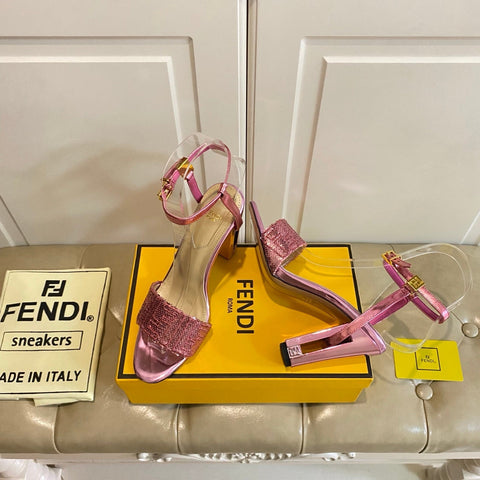 FF FIRST HIGH-HEEL 100MM IN METALLIC PINK CALFSKIN AND SEQUIN