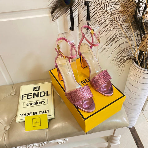 FF FIRST HIGH-HEEL 100MM IN METALLIC PINK CALFSKIN AND SEQUIN