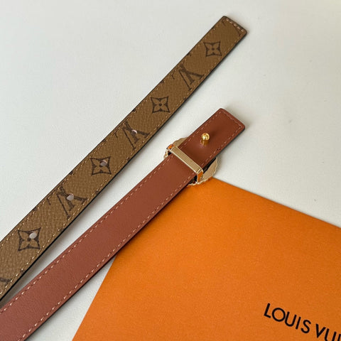 LV Circle Nautical 20mm Reversible Square End Tip Belt Gold Buckle Tan Light Brown lambskin