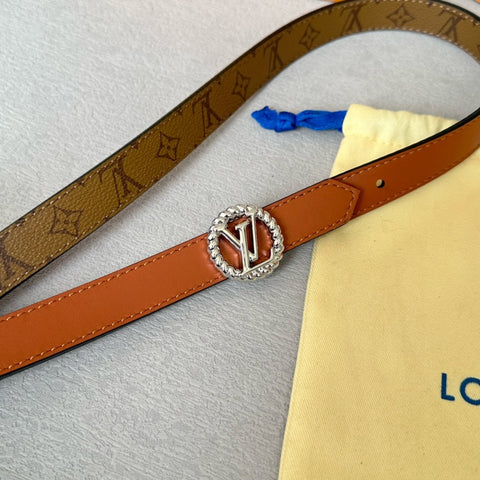 LV Circle Nautical 20mm Reversible Belt Silver Buckle Tan Light Brown Lambskin