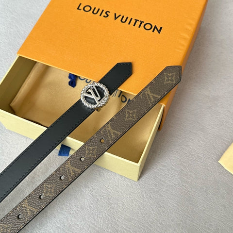 LV Circle Nautical 20mm Reversible Belt Silver Buckle Black Brown Lambskin