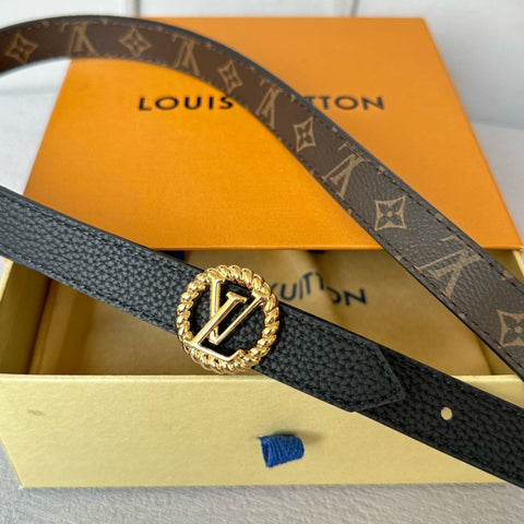 LV Circle Nautical 20mm Reversible Belt Gold Buckle Black Brown Leather