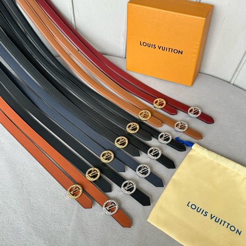 LV Circle Nautical 20mm Reversible Belt Silver Buckle Navy Blue Brown Leather