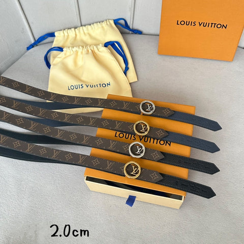 LV Circle 20mm Reversible Belt Gold Buckle Navy Blue Brown Leather