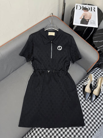 SHORT-SLEEVE DRESS WITH ADJUSTABLE WAIST TIE