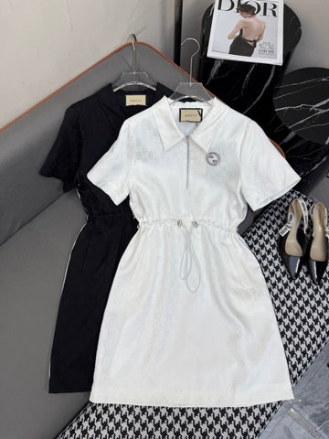 SHORT-SLEEVE DRESS WITH ADJUSTABLE WAIST TIE