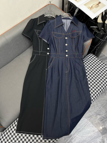 LONG SHIRT DRESS IN PAPER DENIM