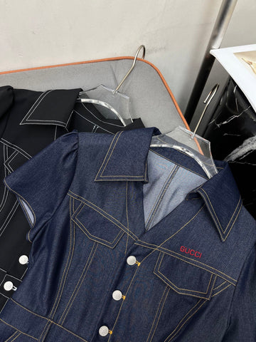 LONG SHIRT DRESS IN PAPER DENIM