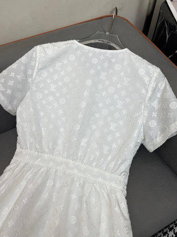 WHITE EMBOSSED LOGO DRESS